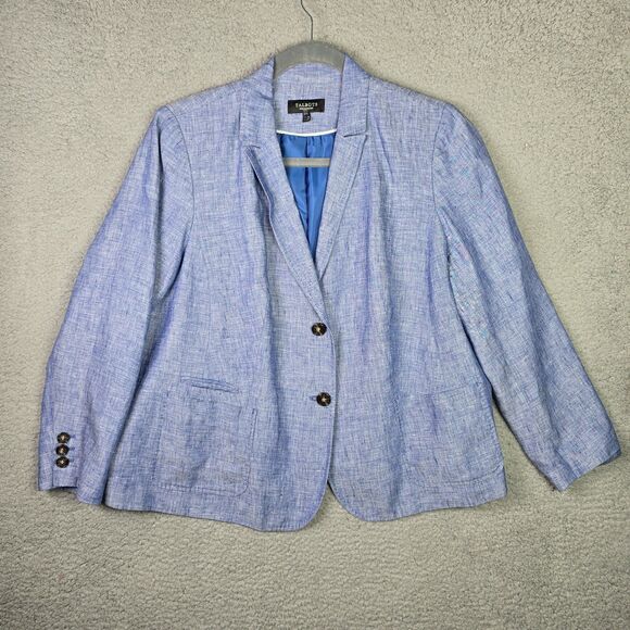 Talbots Blazer Jacket Women 22WP Chambray Blue 100% Linen Professional Career - Picture 15 of 16